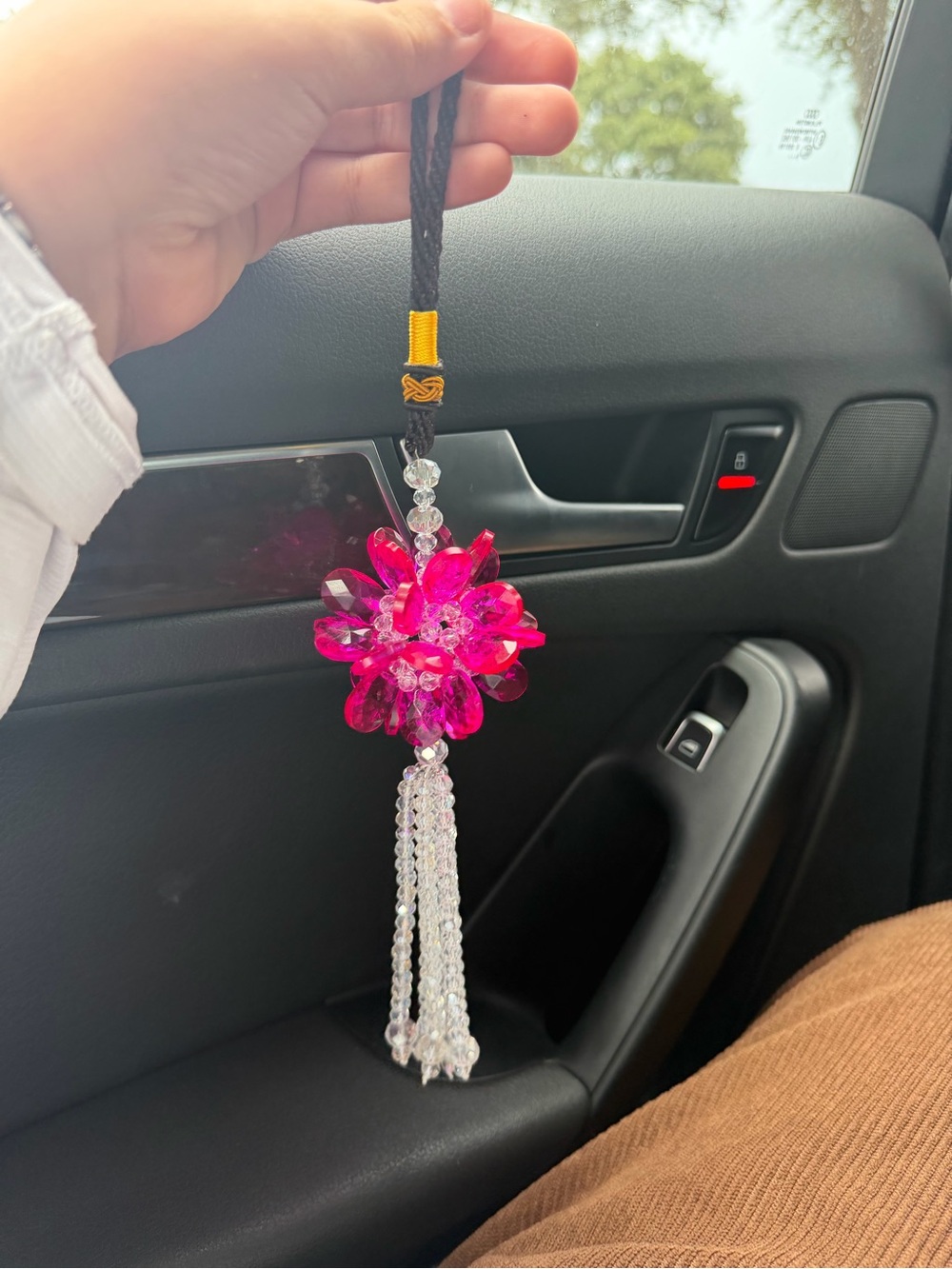 Crystal Flower Tassel Hanging Ornament - Pink